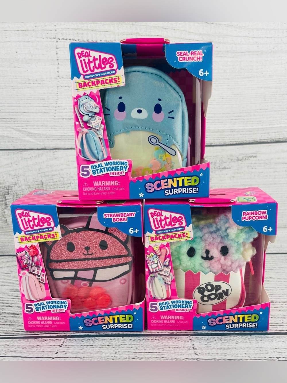 Real Littles Scented Surprise Backpacks Boba Popcorn Crunch Set Of 3 - NEW